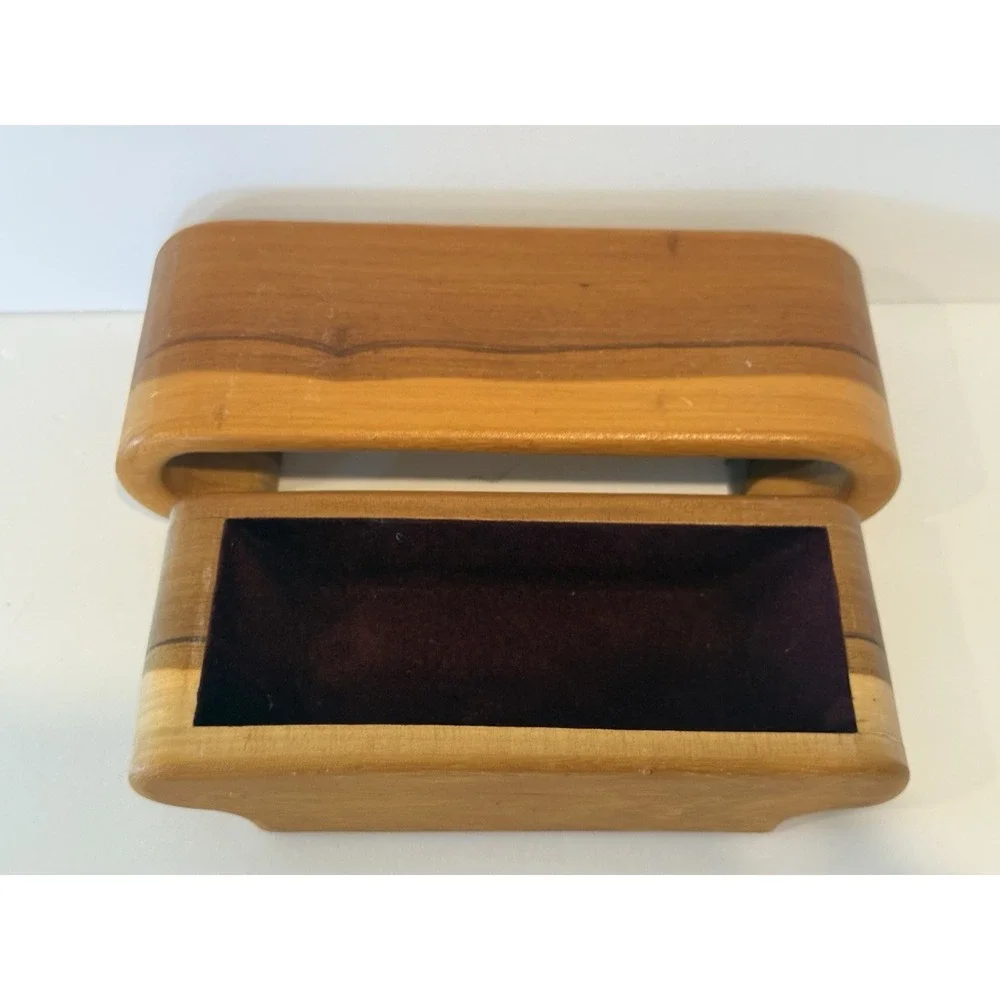 Vintage Solid Wood Trinket Box 8x3x2 Hidden Drawer Jewelry Case Velvet Stash Box